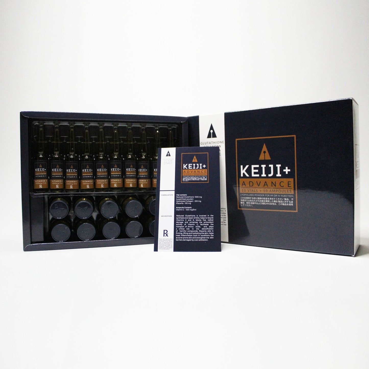 A set of Keiji Plus advance Glutathione with Hydrolyzed Collagen, Vitamin C and Placenta.